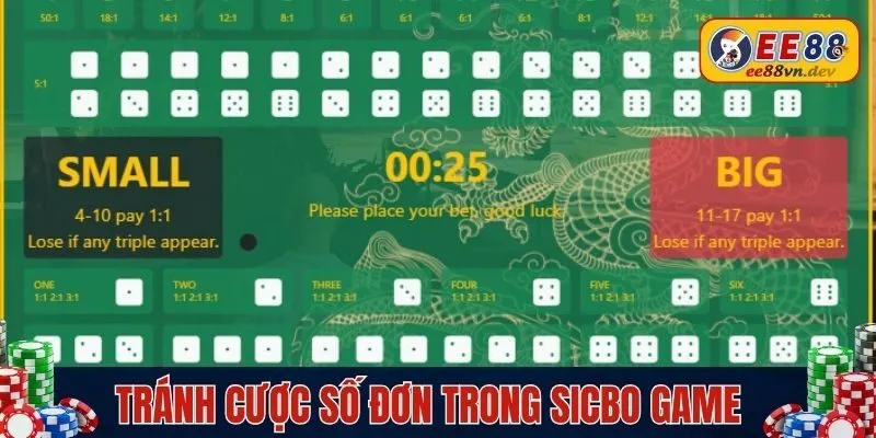 Tránh cược số đơn trong Sicbo game